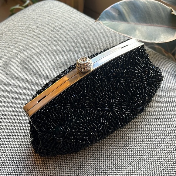 Vintage Black Beaded clutch bag with silver chain , Circa 2007 - Picture 17 of 17